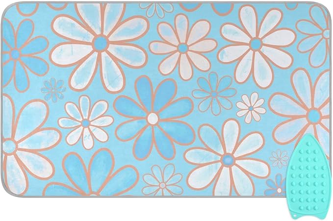 Ironing Mat Portable Ironing Pad Ironing Blanket for Table Top Heat Resistance Double-Side Using Travel Large 47.2 x 27.6 Inch Foldable Lightweight Floral Blue