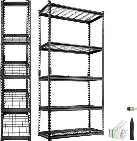 VEVOR Storage Shelving Unit, 5-Tier Adjustable, 2000 lbs Capacity, Heavy Duty Garage Shelves Metal Organizer Wire Rack, Black, 36" L x 16" W x 72" H for Kitchen Pantry Basement Bathroom Laundry Closet