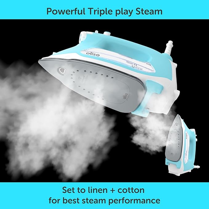oliso TG1600 ProPlus Smart Iron with Auto-Lift – 1800 Watt Steam Iron for Clothes, Sewing, Quilting & Crafting – Diamond Ceramic-Flow Soleplate, Turquoise