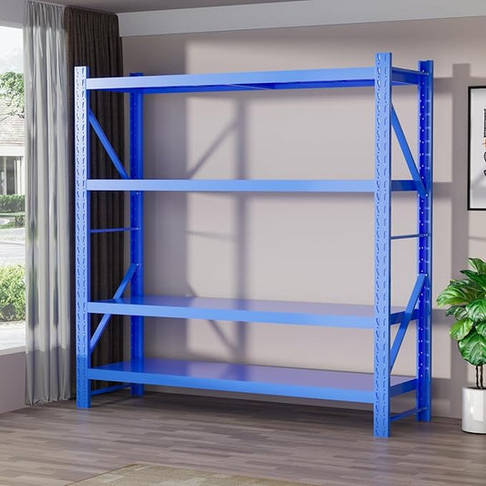 Storage Shelves Heavy Duty, Metal Garage Shelving Units, 4 Tier Storage Rack Shelf, Steel Industrial Shelving, Adjustable Standing Shelf for Basement/Warehouse (Blue, W47.24*D19.69*H78.74)