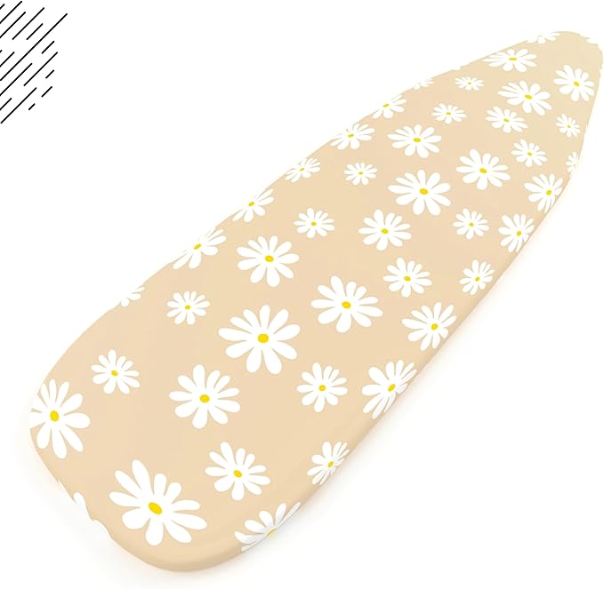 Encasa XO Ironing Board Cover and Pad 54"x15" - Thick 3mm Felt Padding, Drawstring Tightening & Lock, Easy Fit, Scorch & Stain Resistant, Fits Standard Large Ironing Board - Daisy Beige