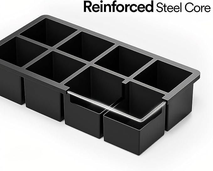 glacio Ice Cube Molds – 2-Pack Silicone Trays for 8 Large Square Cubes – Slow-Melt Ice for Whiskey, Cocktails, Coffee & More