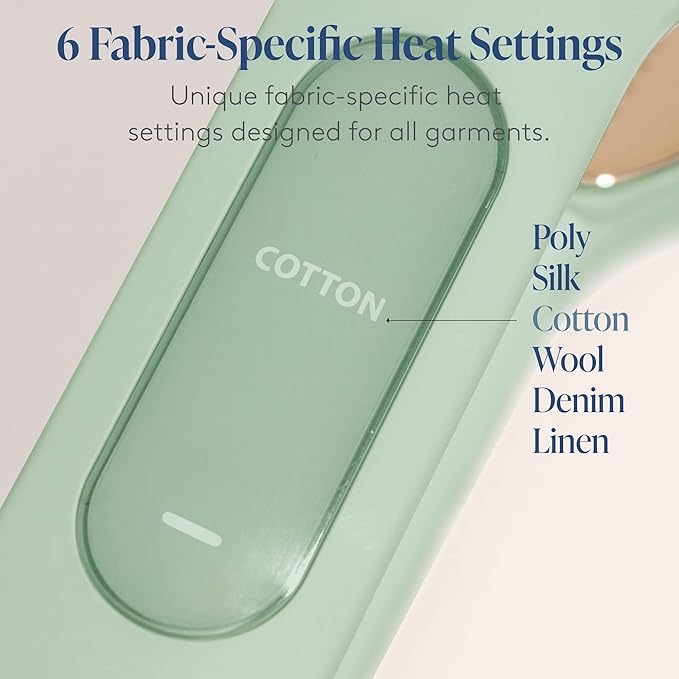 Nori Press Travel Steam Iron - Handheld Iron With Optional Steam Feature - No Ironing Board Required - Easy to Use w/ 6 Fabric Settings - Removes Wrinkles - User Manual Included - Green