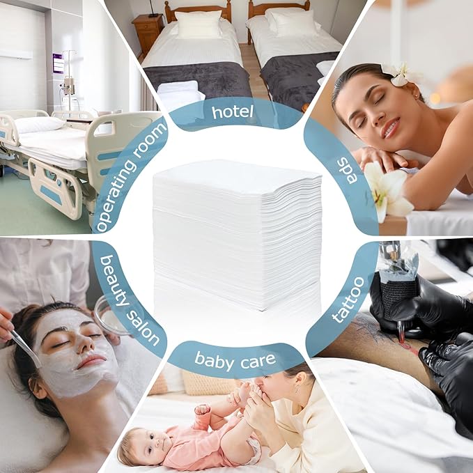 100Pcs Disposable Massage Table Sheets 31" x 71" Non-Woven Fabric Disposable Bed Sheets SPA Bed Cover Breathable Oil-Waterproof Sheets for Travel Spa Tatto Hotel Salon (White)