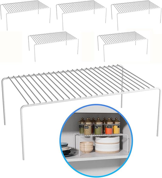 Large(15.7 x 9.4 inch)White Cabinet Storage Shelf Rack Set of 6, Rustproof Metal Wire Kitchen Counter Organizers and Storage, Spice Organization for Cabinet, Plate, Dish, Pantry, Bathroom, Fridge