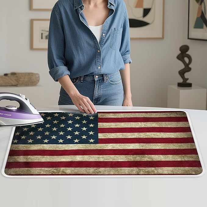 American Flag Ironing Mat Thickened Ironing Blanket Portable Heat Resistant Ironing Pad for Washer,Dryer,Table Top,Countertop,Small Ironing Board