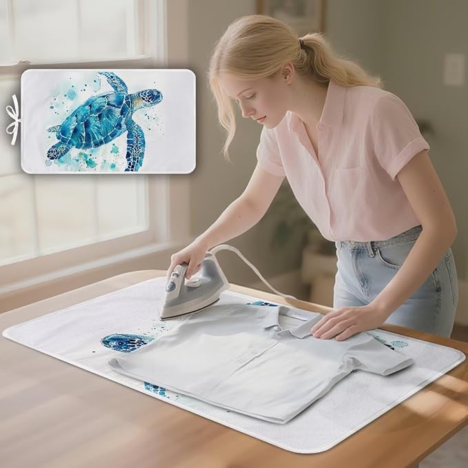Ironing Mat Thickened Ironing Blanket Sea Turtle Portable Heat Resistant Ironing Pad for Washer,Dryer,Table Top,Countertop,Small Ironing Board