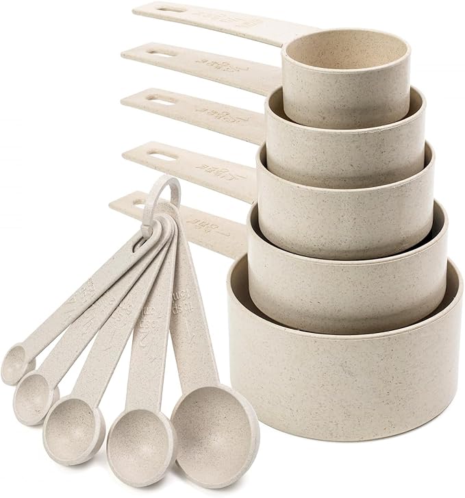 Beille 7pc Wheat Straw Complete Kitchen Utensils Set, Cream