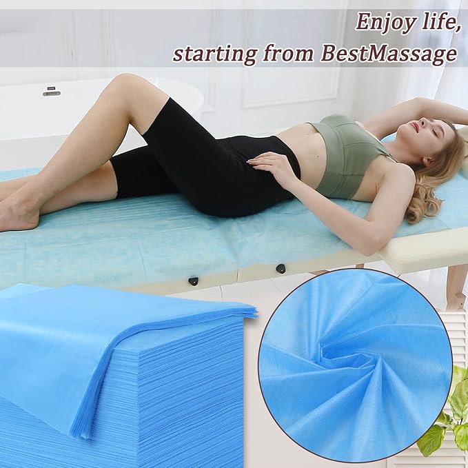 200 Pcs Disposable Bed Sheets 31" x 71" Massage Table Sheets Non Woven Fabric SPA Bed Cover Breathable for Massage Beauty Tattoos (200 Pcs Blue-2)
