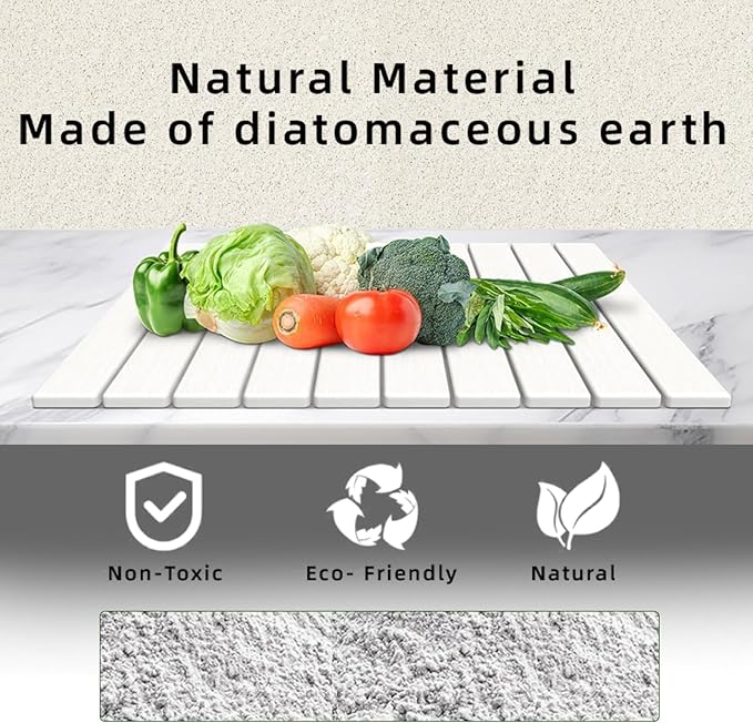 Stone Drying Mat for Kitchen Counter, Collapsible Dish Drying Mat, Fast Drying Diatomaceous Earth Dish Drying Mats, Water Absorbent Diatomite Kitchen Mat (white, small)