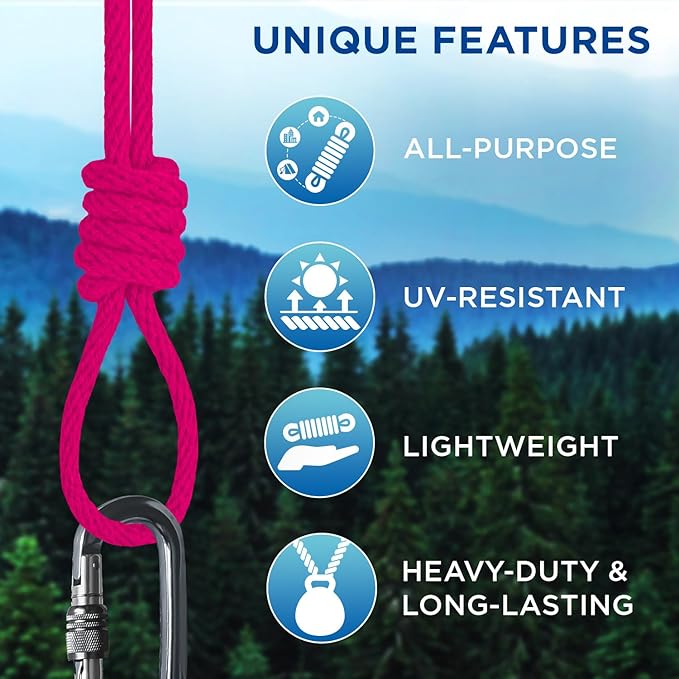 TECEUM Cotton Rope 3/16” (5 mm) – 100 FT – Strong All-Purpose Braided Rope – Natural Cotton – for Crafting, Сamping, Clothes Line, DIY, Indoor & Outdoor Use – Bright Pink