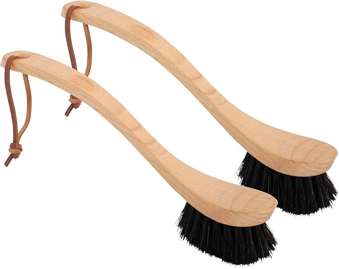 REDECKER Curved Dish Brush, Soft Horsehair Bristles, Ergonomic Design with Oiled Beechwood Handle, 9-1/4 Inches, Set of 2, German Made Dish Cleaning Brush - Horsehair Dish Brush