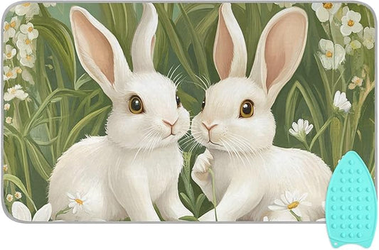 Green Easter Bunny Daisy 01 Ironing Mat for Table top Portable Ironing Pad Blanket for Washer Dryer Countertop Travel