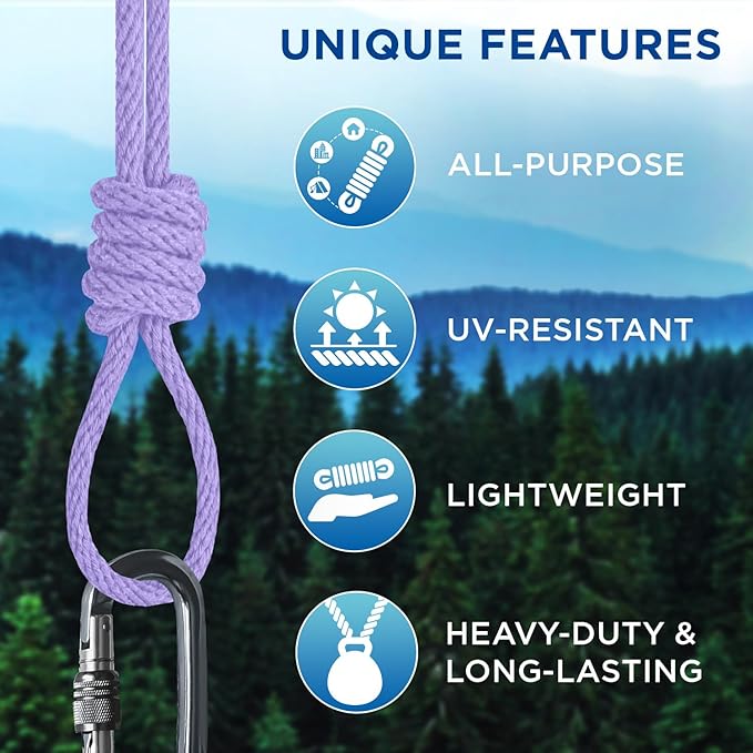 TECEUM Cotton Rope 3/16” (5 mm) – 100 FT – Strong All-Purpose Braided Rope – Natural Cotton – for Crafting, Сamping, Clothes Line, DIY, Indoor & Outdoor Use – Lavander