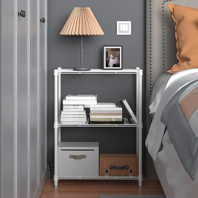 450 lbs Wire Storage Shelving 3-Tier Utility Shelving Unit Steel Organizer Wire Rack for Home,Kitchen,Office,White (11.8" D x 17.7" W x 26.4" H)