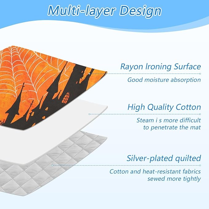 Orange Halloween Bat Castle 01 Ironing Mat for Table top Portable Ironing Pad Blanket for Washer Dryer Countertop Travel