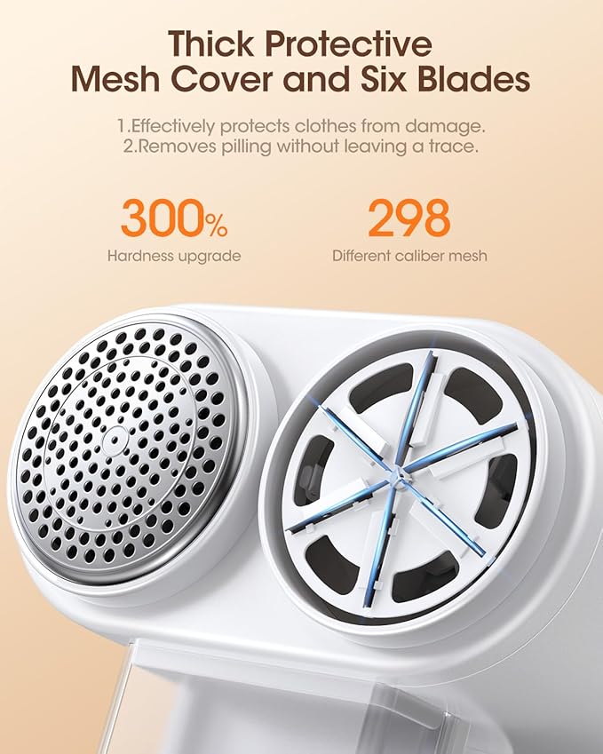 Fabric Shaver and Lint Remover, 6 Stainless Steel Blades, Dual-Head Rechargeable Sweater Shaver with LED Display, 3 Speeds, Electric Defuzzer for Clothes, Fuzz, Pills and Furniture