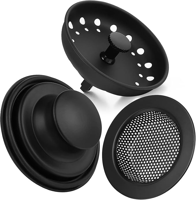 Kitchen Sink Drain Strainer 3 Pack Stainless Steel Sink Stopper, Anti-Clogging Kitchen Sink Drain Basket for Kitchen Sink Strainer Replacement Set (Black, 3 Pack)