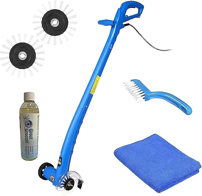 Grout Groovy! Electric Stand-Up Lightweight Grout Cleaning Machine – Large Tile Grout Cleaner for Deep Cleaning Kitchen Floors, Bathrooms & Tile Surfaces | Easy-to-Use Electric Floor Scrubber Machine