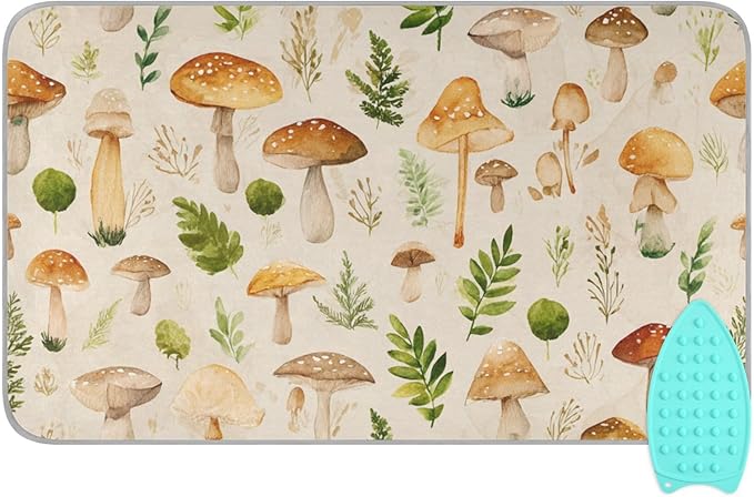 Ironing Mat Portable Ironing Pad Ironing Blanket for Table Top Heat Resistance Double-Side Using Travel Large 47.2 x 27.6 Inch Foldable Lightweight Watercolor Mushrooms Beige
