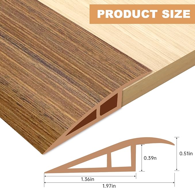 Vinyl Door Threshold Flooring Transition Strip Self Adhesive Carpet Edging Strip for Laminate Doorway Edge Threshold from 1/5" to 2/5" (Light Brown Wood Grain, 3.3 Ft)