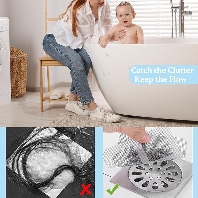 30pcs Disposable Shower Drain Hair Catcher Screen Sticker 4" X 4" Square Floor Drain Strainer Mesh Filter Cover for Bathroom Laundry Tub Bathtub Sink for Human Pet Sewer Bulk Blocking