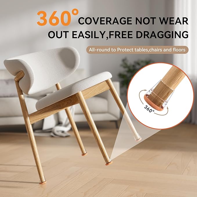 24PCS Extra Small Chair Leg Floor Protectors for Hardwood Floors, Furniture Sliders for Chair Legs, 360°Felt Pad Bottom Wrapped Thickening Furniture Pads Cap Covers to Scratch and Reduce Noise