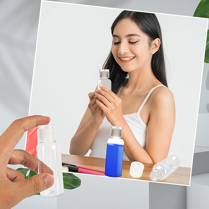 60 Pack 1.7oz/50ml Travel Empty Bottles with Flip Cap Plastic Empty Hand Sanitizer Bottles Travel Size Squeezable Bottles Container Refillable Clear for Shampoo Baby Shower Body Soap Wedding Party