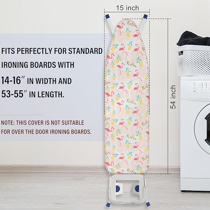Ironing Board Cover and Pad 15x54 Inch Standard Ironing Board Cover with Elastic Edge and Hook and Loop Fasteners Scorch and Stain Resistant Cotton Ironing Covers with Thick Padding