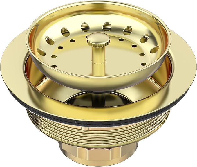 BOTEMY Stainless Steel Gold Sink Drain Strainer Kit 3-1/2 inch Kitchen Drain Assembly with Metal Center Knob Basket Stopper Replacement for Standard Kitchen Sinks