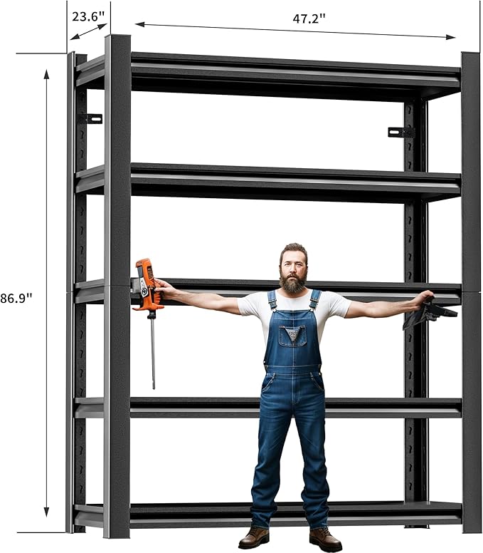 Garage Shelving,87"X48"X24"Inches,Heavy Duty Sturdy Steel Thickened Metal Shelves for Storage,Garage Storage Shelves,Black Shelving Unit Shelf Rack Industrial Shelving Shelf