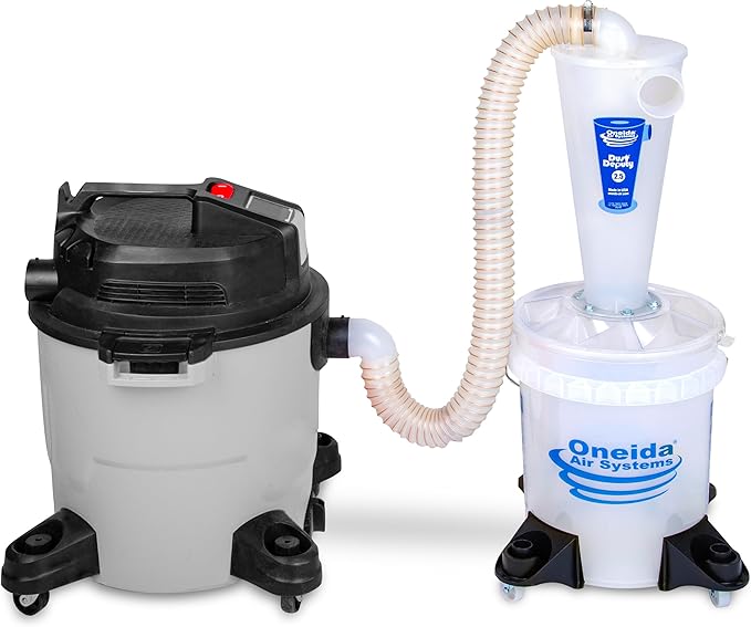 Oneida Air Systems Dust Collector & Cyclone Separator Kit w/ Clear Bucket, 2.5 Deluxe 5-Gal - Portable Cyclone Machine for Wet and Dry Shop Vacuums