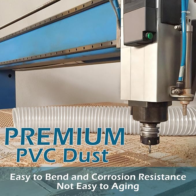 PVC Dust Collection Hose 4" x 20', Flexible Heavy PVC Fume Collection Hose with Carbon Steel Wire Coil for Dust Collection Systems, Woodworking, Workshops