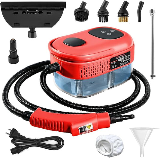 Handheld Steam Cleaner, 1000ml Water Tank, 15S Heat-up Time, Multipurpose Steamer for Home Use, Pressurized Steamer for Cleaning Floor, Upholstery, Grout and Car Red