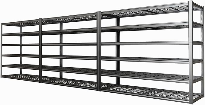 65" W Garage Shelving Heavy Duty, 6 Tier Garage Shelves, Adjustable Storage Shelving Unit, Commercial Metal Shelf for Warehouse, Pantry, School, Shop, 3 Pack