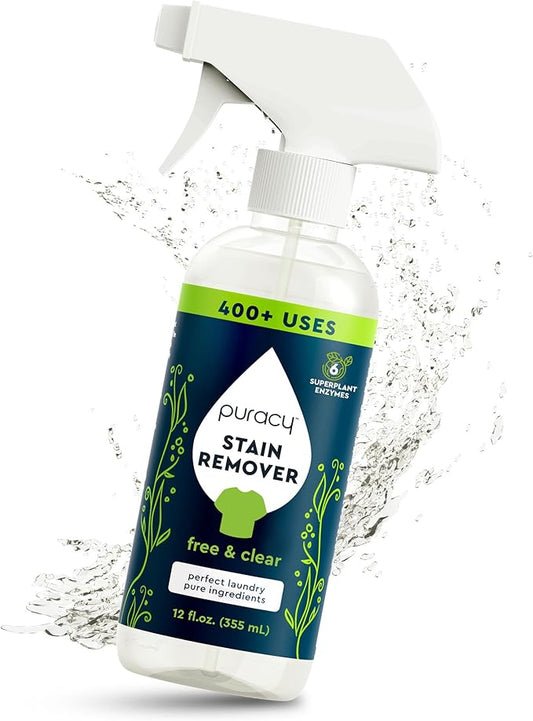 Puracy Stain Remover, Natural Based Travel and Laundry Stain Cleaner for Clothes, Baby Essentials, Kids Stains, Oil and Fabric Spot Cleaner, Unscented (Stain Remover Spray, 12 fl oz)