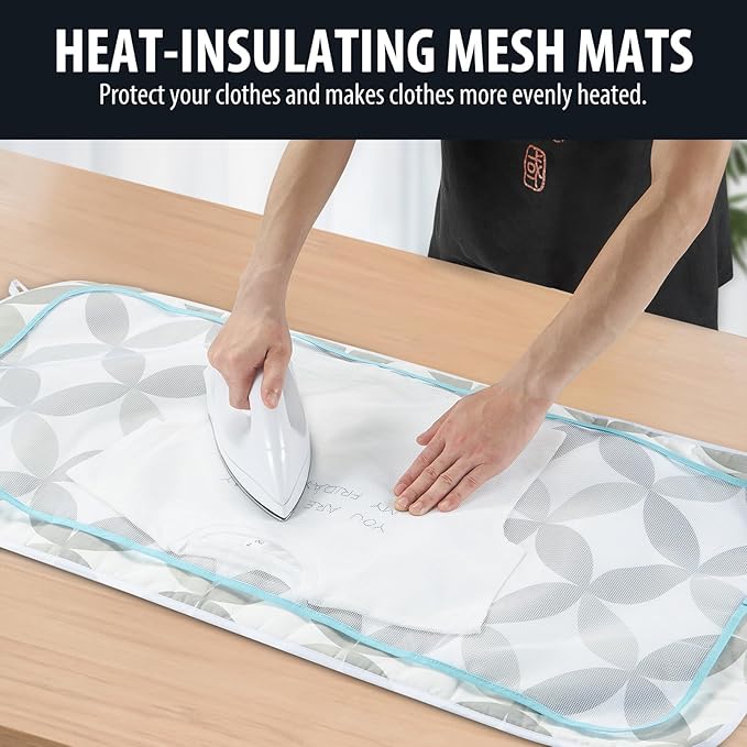Seiritex Ironing Mat, Portable Ironing Pad 39.4 x 18.9 inch Table Top Iron Board 5 in 1 Travel Iron Blanket for Washer, Dryer, Counter top, Grey Clover