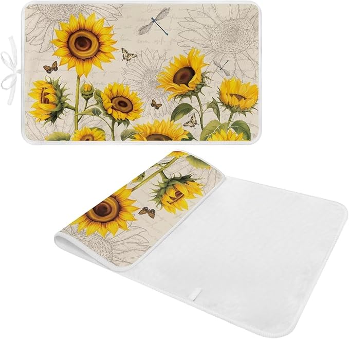 Sunflower Ironing Mat Pad for Table Portable Travel Iron Blanket Vintage Ironing Board Covers Tribal Pressing Mat Heat Press Pads 32x16 Inches,Yellow