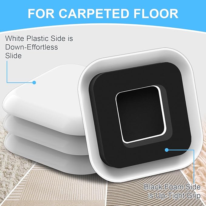 Upgrade Furniture Sliders, Furniture Sliders for Carpets, 4 PCS 4.3" Moving Pads with Anti-Slip Groove, Furniture Moving Sliders for Easy Move Bed Couch Tables Cabinet Heavy Duty, Protect Carpets