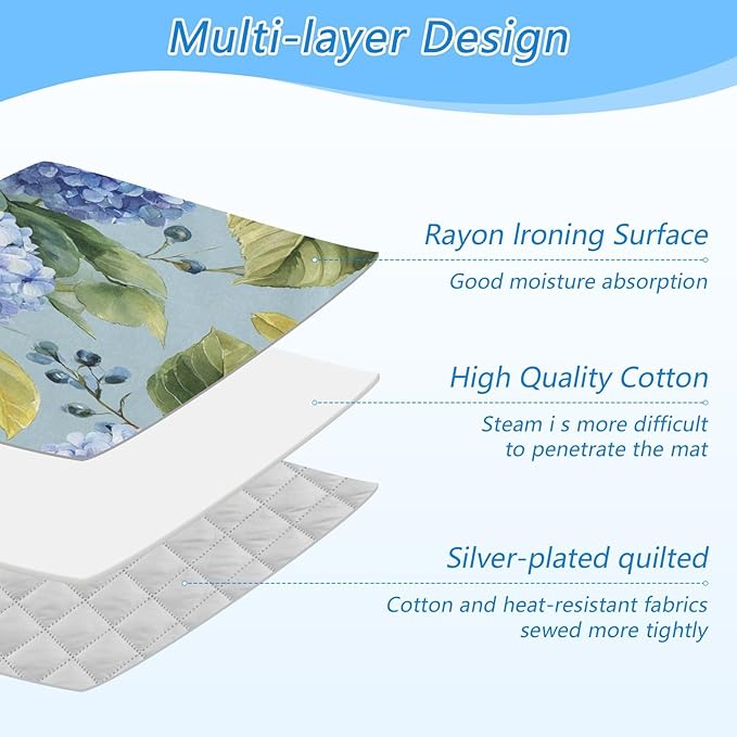 Watercolor Blue Hydrangea Ironing Mat Thickened Ironing Blanket Travel Portable Double-Side Using Ironing Pad Travel Isolate Heat Pad Cover for Washer Dryer Table Top Countertop 27.6x47.2in