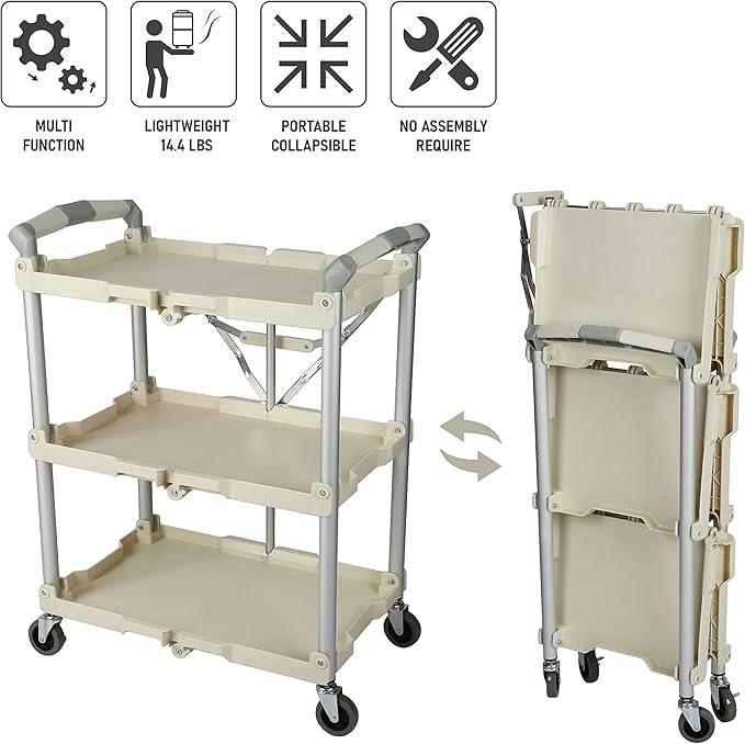 Olympia Tools 89-351 Pack-N-Roll Folding Collapsible Service Cart, 150LB Capacity, White