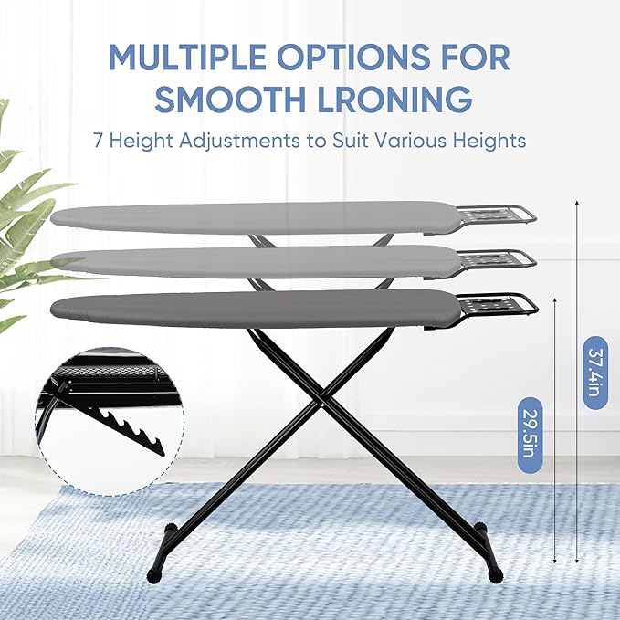 Full Size Ironing Board 47" X 15" with Heat Resistant Cover and Thicken Felt Pad, Safety Iron Rest, Anti-Skid Feet, Height Adjustable, Heavy Duty
