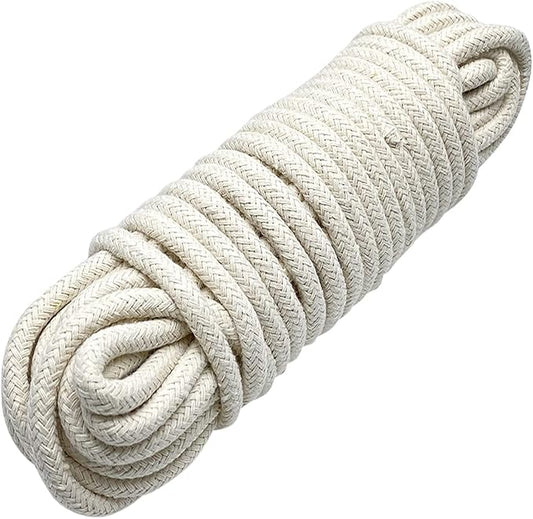 1/4 Inch Natural Cotton Rope, White Craft Rope Clothesline, Used for DIY Rope Baskets, Handicrafts, Candle Wicks, etc, 6MM, 52 Feet.