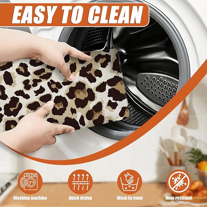 Brown Leopard Dish Drying Mat for Kitchen Counter Microfiber Absorbent Dish Kitchen Drying Mat Draining Reusable Washable for Dishes/Utensils/Counterto