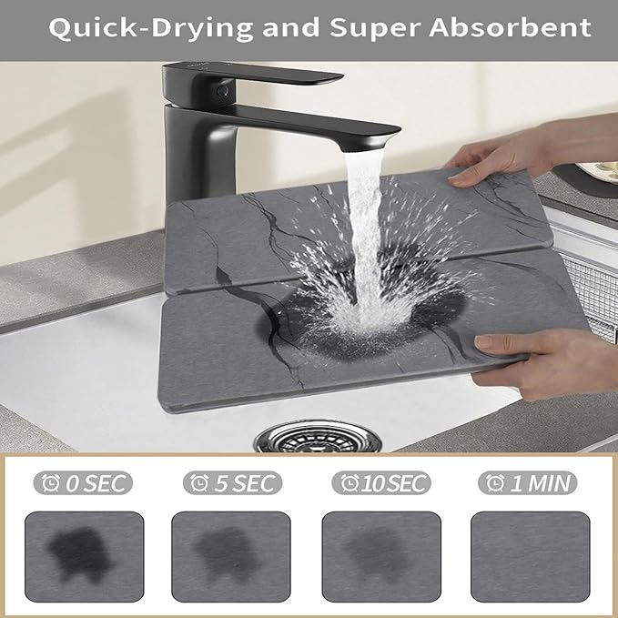 Stone Drying Mat for Kitchen Counter19.7"x 15.7"- 180° Steam-Cured for Smooth Absorption, Quick Dry Heat-Resistant Counter Protector with Minimalist Design for Island, A Tidy Kitchen Brings Joy