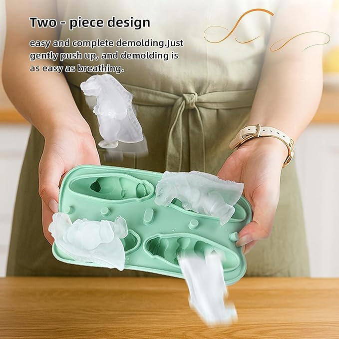 7.48inch Newly Upgraded 4-grid 3D Dinosaur Ice Tray and Covered Silicone Ice Tray, Suitable for Bars, Outdoor and Home Use(1, black)