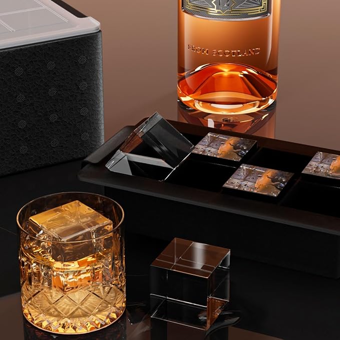 Clear Ice Cube Tray for Whiskey: FDDBI 2Inch Clear Ice Cube Maker - Silicone Large Ice Cube Tray - Square Ice Tray for Bourbon Old Fashioned Whisky