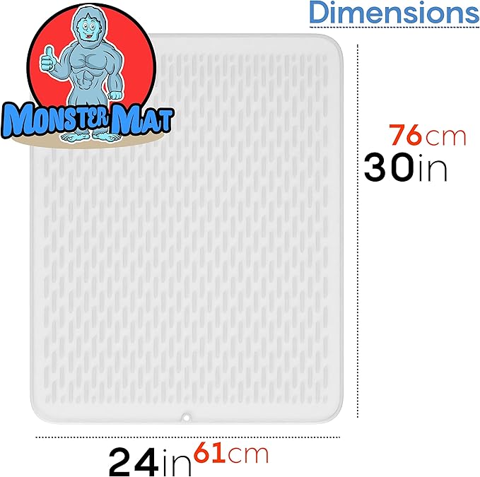 Extra Large (30 inch by 24 inch) heavy duty silicone dish drying mat for kitchen counters by MonsterMat (Translucent, XL - 30"x24")