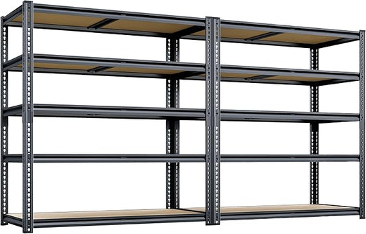 72"H Storage Shelves heavy duty, 2200LBS Garage Shelving, 5 Tier Metal Shelving Unit Adjustable Garage Shelves Utility Rack Shelf for Storage Warehouse Pantry Closet,40" W × 20" D × 72" H, Black, 2PCS