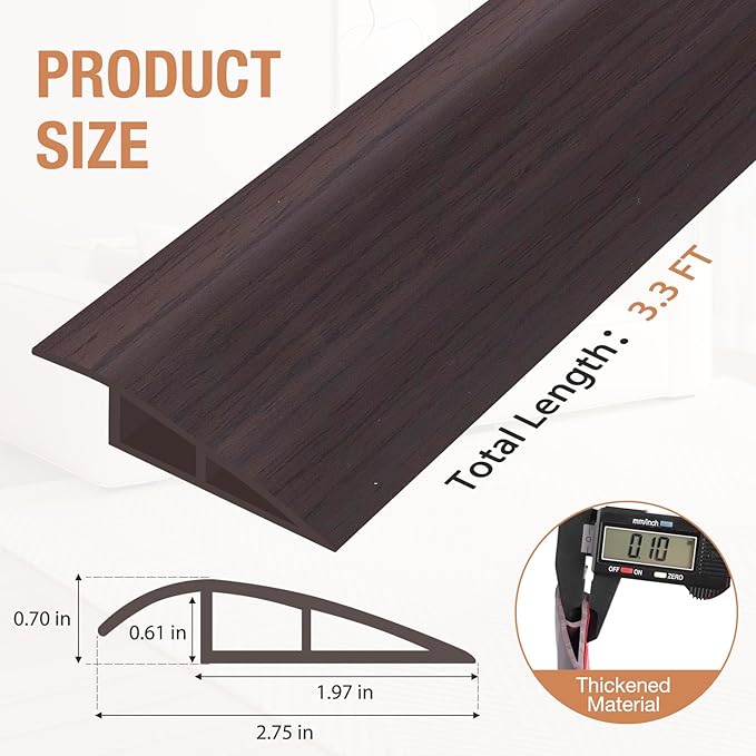 Floor Transition Strip Self Adhesive Vinyl Door Threshold for Doorways Carpet Edging Trim Overlap Edge Reducer for Laminate Floor, Carpet, Tile (Dark Walnut Grain, 2/5" to 3/5", 3.3Ft)